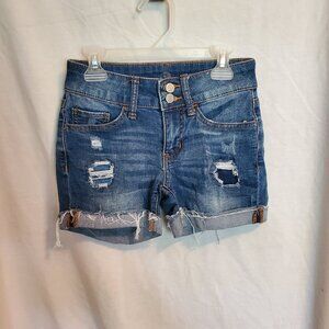 SO Midi Denim Jean Shorts Mid Rise Dark Wash
